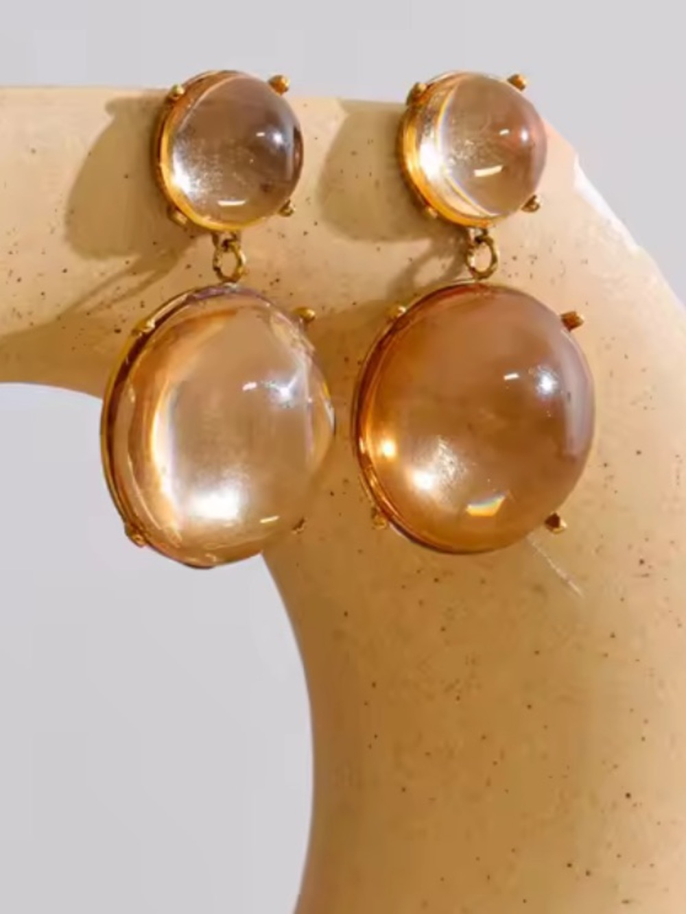 Brown Cabochon Double Drop Earrings - Picture 3 of 5